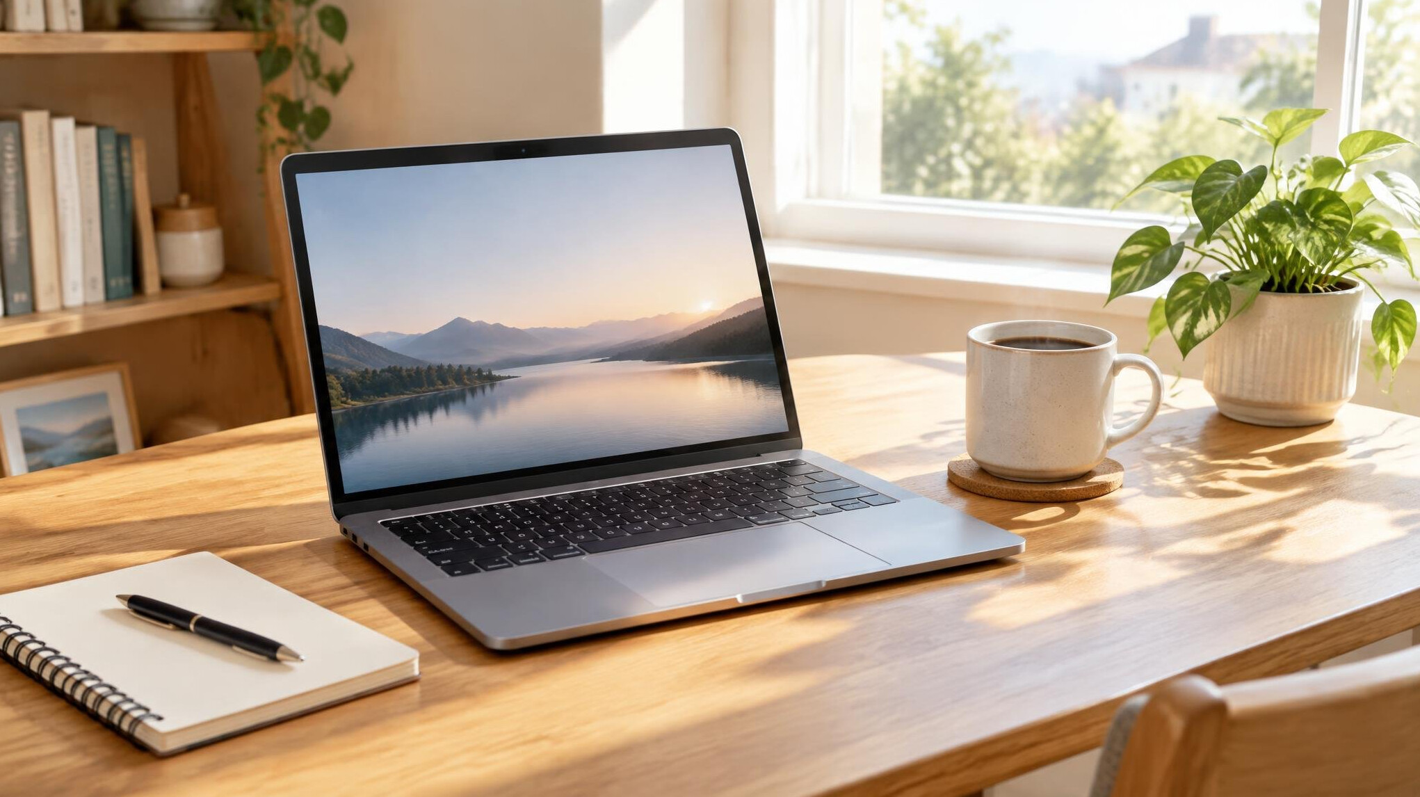 Laptop and coffee on a tidy desk